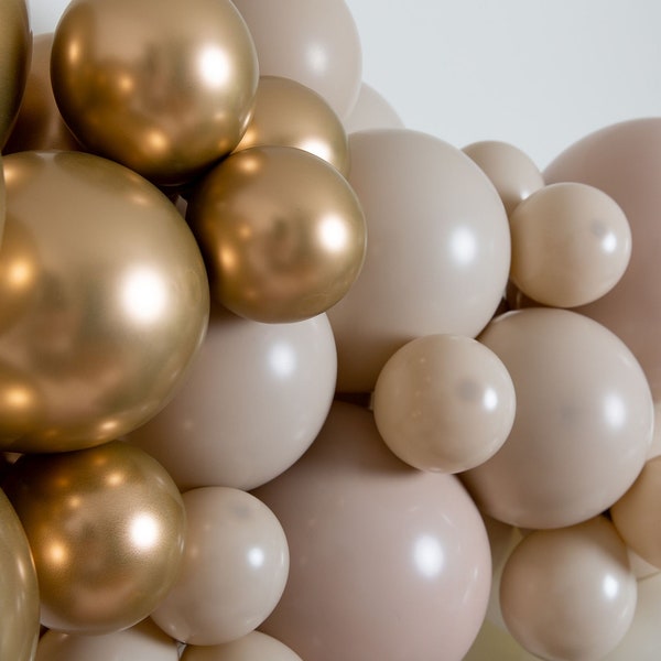 Champagne THICK Balloon Garland Kit with White Beige Chrome Gold Balloons for Birthday | Bachelorette Party | Anniversary | Bridal Shower