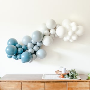 Pacific Balloon Garland Kit with Shades of Blue Slate Blue Dusty Sand White Balloons for Birthday Baby Shower Bachelorette and More