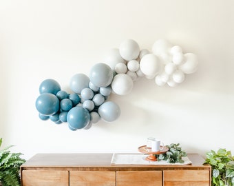 Pacific Balloon Garland Kit with Shades of Blue Slate Blue Dusty Sand White Balloons for Birthday Baby Shower Bachelorette and More