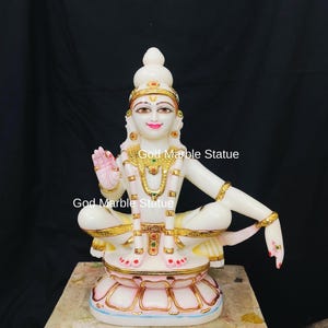 18 Inch White Marble Lord Ayyappa Statue – Hindu God Idol for Home Temple, Spiritual Decor, South Indian Puja Gift