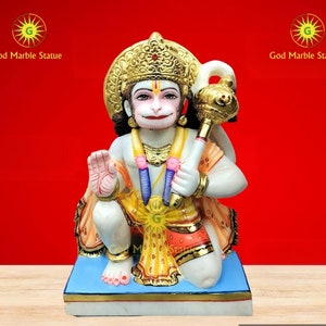 12 Inch White Marble Hanuman statue for home & temple | Aashirvad Hanuman statue