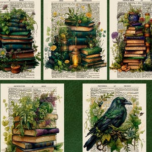 Láminas de diccionario con temática de libros antiguos