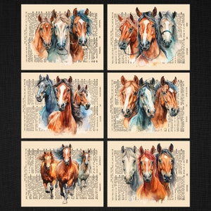 Horse Themed Dictionary Prints, Set of Six 8 x 10 Vintage Horse Wall Decor, Horse Art, Vintage Cowboy  Themed Art, Antique Style Horse Set
