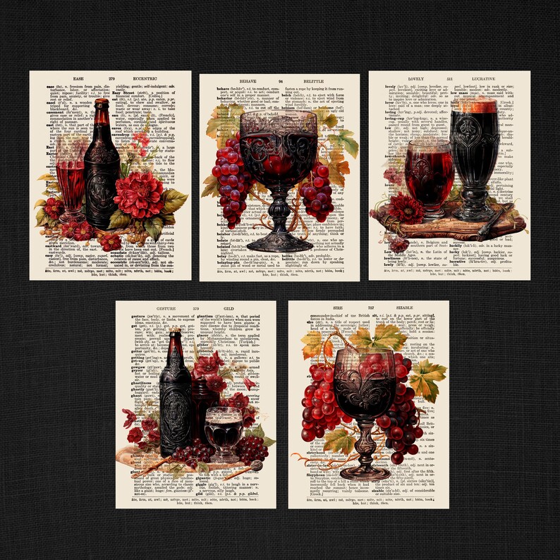 Edgar Allan Poe Alcohol Dictionary Art Prints, Set of 5 Edgar Allan Poe