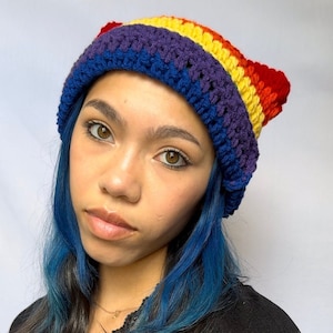 Pride flag Cat Ear Beanie -  Striped Crocheted Kitty ear hat -  Crochet Cute Handmade Accessory
