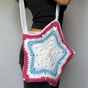 CUSTOM Star Tote Bag - Gehäkelte Einkaufstasche - Handgemachte Seite Schultertasche - Gehäkelte Umhängetasche