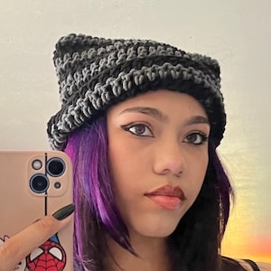 Custom Crochet Striped Cat Ear Beanie, Crocheted Kitty ear hat - Cute Handmade Accessory