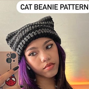 Crochet Cat Ear Beanie PATTERN , Crocheted Kitty ear hat guide , Cat beanie tutorial