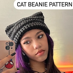 Crochet Cat Ear Beanie PATTERN, Anleitung für gehäkelte Kitty-Ohrmütze, Katzenbeanie-Tutorial