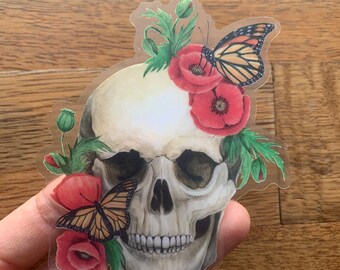 Monarch and skull sticker Dia De Los Muertos