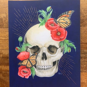 slightly damaged giclee print Muertos with gold gouache embellishment