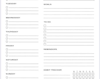 Simple Weekly Planner with Goal and Habit Tracking