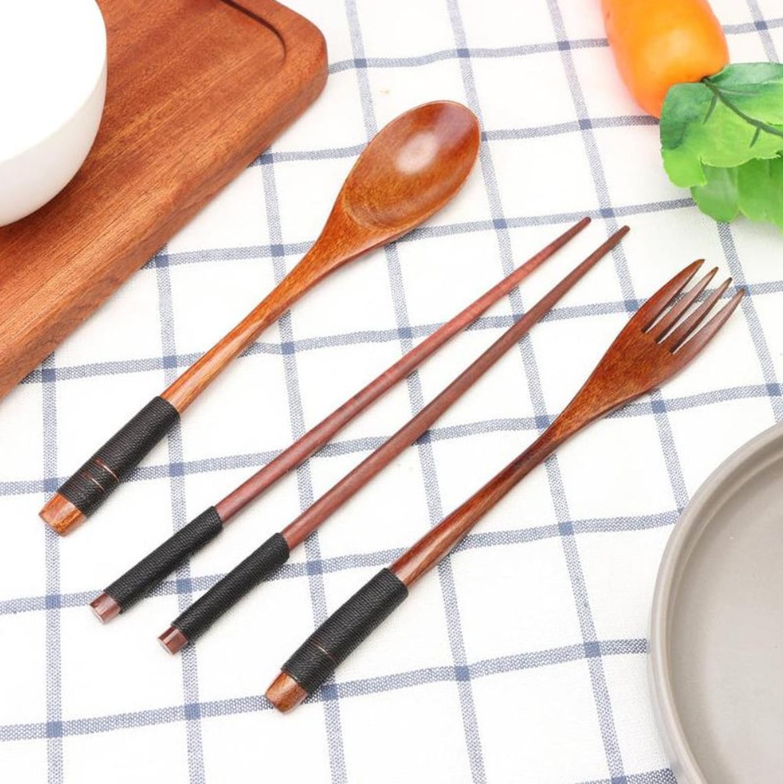 Wooden Kitchen Utensils Set Japanese Wooden Chopsticks Fork Etsy