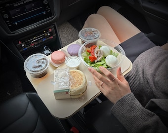 2-in-1 Drive-Thru Tray: Wide Car Food Tray, Big Size Wood Car Trays for Eating in Parked Car, Car Desk for Laptop, Road Trip, CarDriver Gift