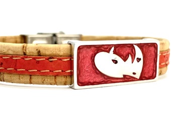 Metallic Red with Red Rustic Cork, Hearts for Horns Bracelet, Customized, Gender Neutral, Rhino, Charity, Good Cause, Animal Conservation
