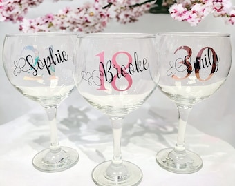 Personalised Birthday Gin Glass With Gift Box Cocktail Present Idea For Her/Him Girl Women Bestie Milestone 18th 21st 30th 40th 50th 60th 70
