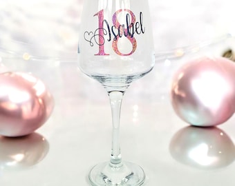 Personalised 18th Birthday Wine Glass Gifts For Her Girl, Daughter, Granddaughter, Niece, Sister, Bestie Age Milestone Keepsake Present Idea