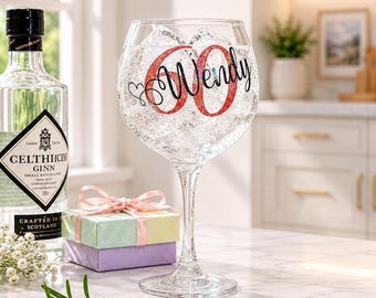 Personalised 60th Birthday Gin Glass With Gift Box Custom Cocktail Present Gifts For Her Women Best Friend Mum Nan Auntie Milestone Keepsake