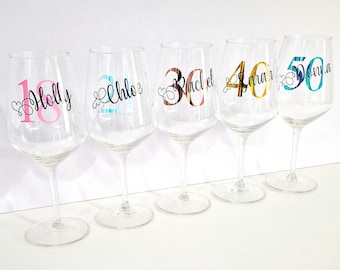 Personalised Birthday Large Wine Glass With Gift Box, Present Idea For Her/Him, Girl, Women, Bestie, Age, 18th 21st 30th 40th 50th 60th 70th