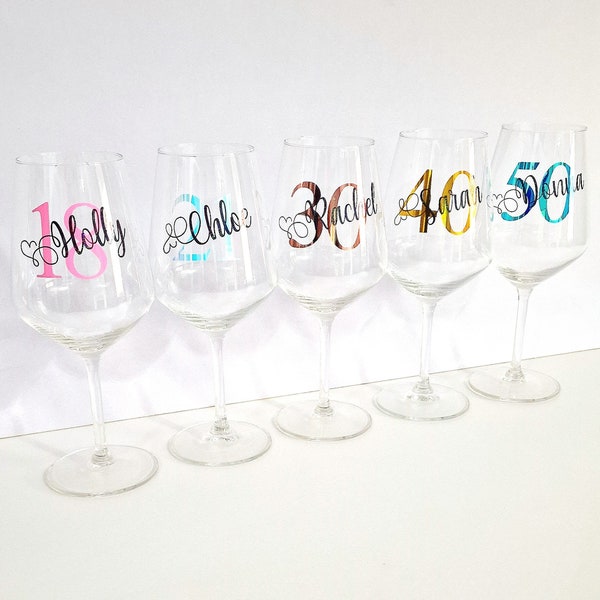 Personalised Birthday Large Wine Glass With Gift Box, Present Idea For Her/Him, Girl, Women, Bestie, Age, 18th 21st 30th 40th 50th 60th 70th