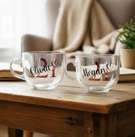 Personalised 21st Birthday Glass Mug, Coffee, Latte, Hot Chocolate, Custom Present Gift For Her/Him, Girl, Women, Daughter, Son, Best Friend