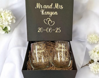Personalised Wedding Gift For Couples Mr And Mrs Glasses Tumbler Set, Bride And Groom Wedding Day Keepsake, Just Married, Newlyweds, Present