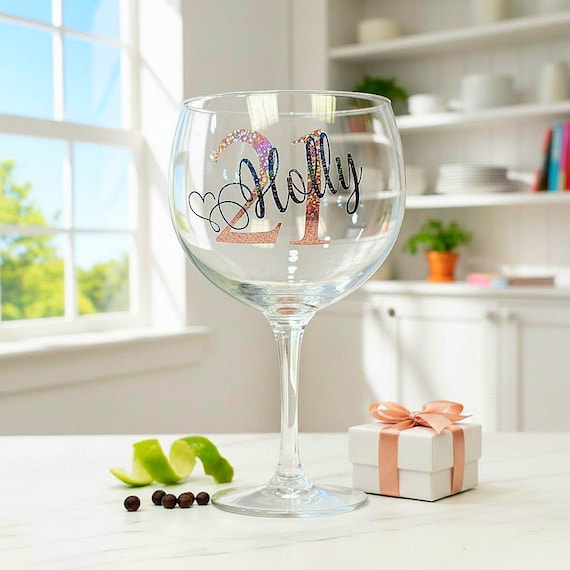 Personalised 21st Birthday Gin Glass With Gift Box Custom Cocktail Present Gifts For Her Him Girl Boy Daughter Son Milestone Keepsake Drink