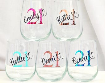 Personalised 21st Birthday Glass Tumbler Vodka Stemless Wine Glass With Gift Box Present Idea For Her/Him Girl, Boy, Son, Daughter, Bestie