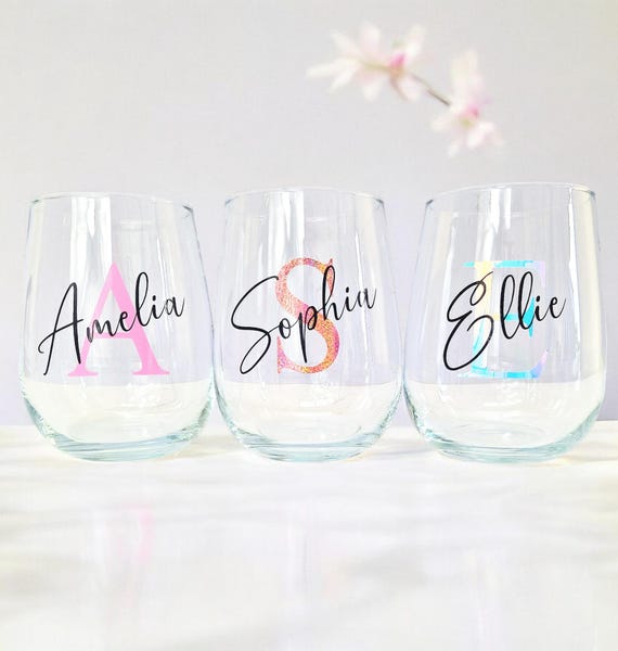 Personalised Glass Tumbler Vodka Wine Name Initial Glass Custom Birthday, Christmas Secret Santa Gift For Her/Him Girl/Boy/Women/Men Bestie