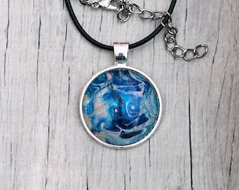 hanger Acrylic Pour Pendants BUBBLES oval pour pendant fluid art necklace