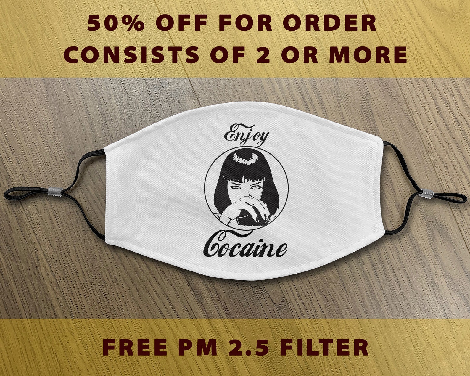 Mia Wallace Pulp Fiction Face Mask Mia Enjoy Cocaine Mask