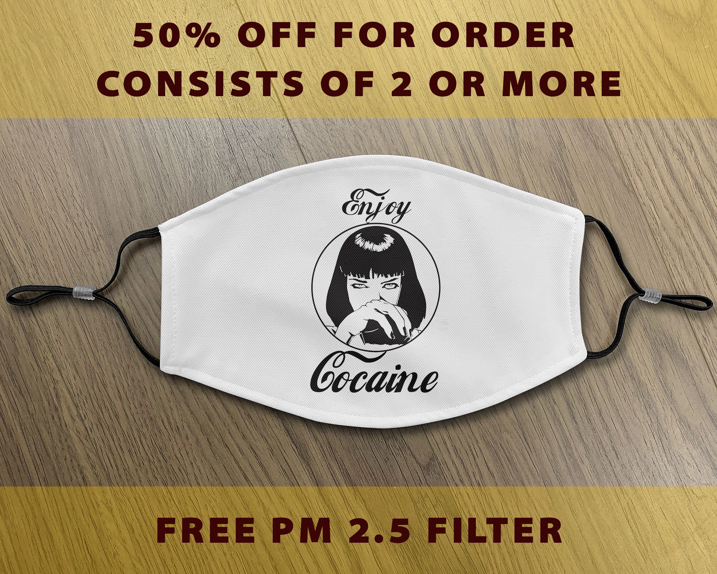 Mia Wallace Pulp Fiction Face Mask Mia Enjoy Cocaine Mask