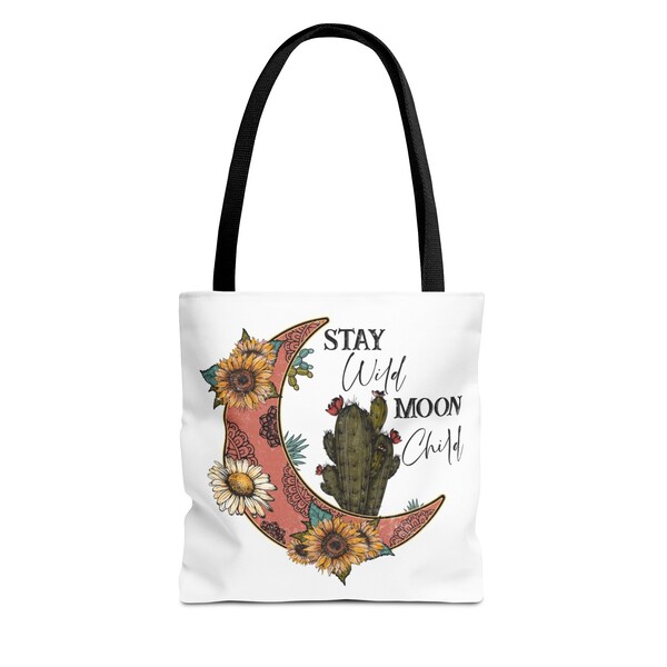 Stay Wild Moon Child Tote Bag, Heavy Duty Tote Bag, Moon Tote Bag