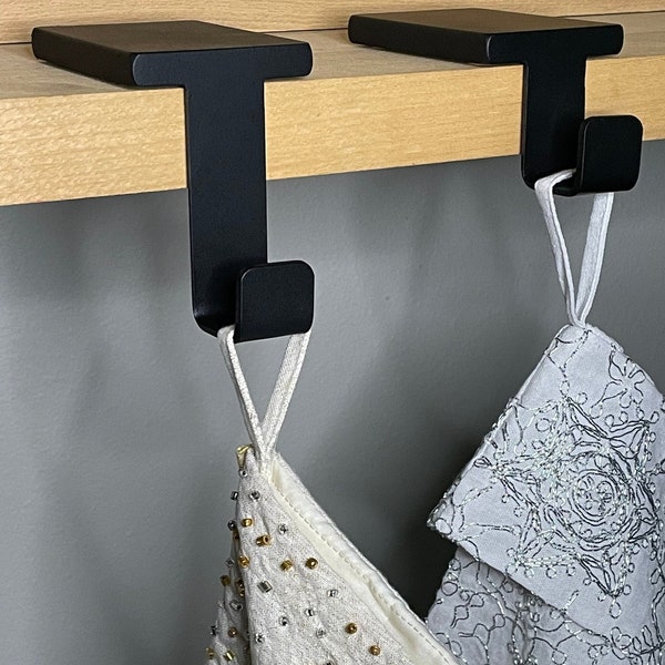 Stocking Hanger and Hook. Industrial Modern Farmhouse Style. Use on Mantel, Shelf or Stairs. Simple, Elegant and Classic Design