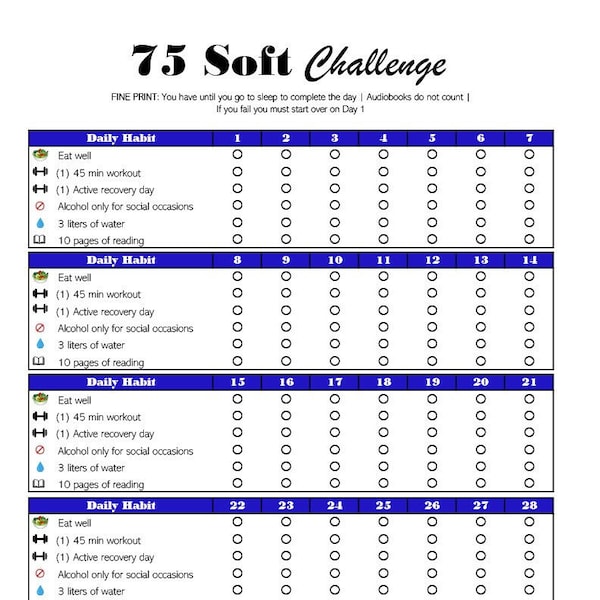 75 Day Soft Challenge Tracker *Instant Download*