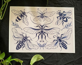 Bug Insect Bold Black Work Traditional Tattoo Print