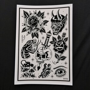 Bold Black Work Traditional Tattoo Print - Etsy