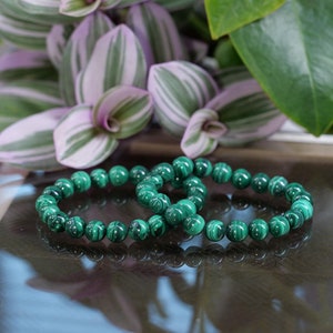 Malachite 8mm Beaded Natural Gemstone Elastic Bracelet, Genuine Top Grade Gift Jewelry, Men Women Fashion Crystal Energy Jewellery