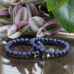 Sapphire 8mm Beaded Natural Gemstone Elastic Bracelet, Genuine Top Grade Gift Jewelry, Men Women Fashion Crystal Energy Jewellery
