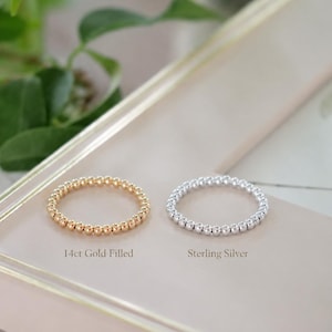 2mm Beaded Ring, Silver beaded Ring, Gold beaded ring, Elastic Ring, Silver elastic ring, Gold elastic ring, Stacking ring, Women jewellery