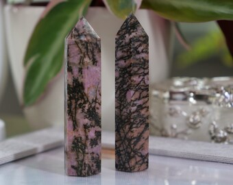 Rhodonite 3-inch Natural Energy Crystal Tower Point Mineral Gemstone, Home Decoration Obelisk Gift Meditation Wand Gem