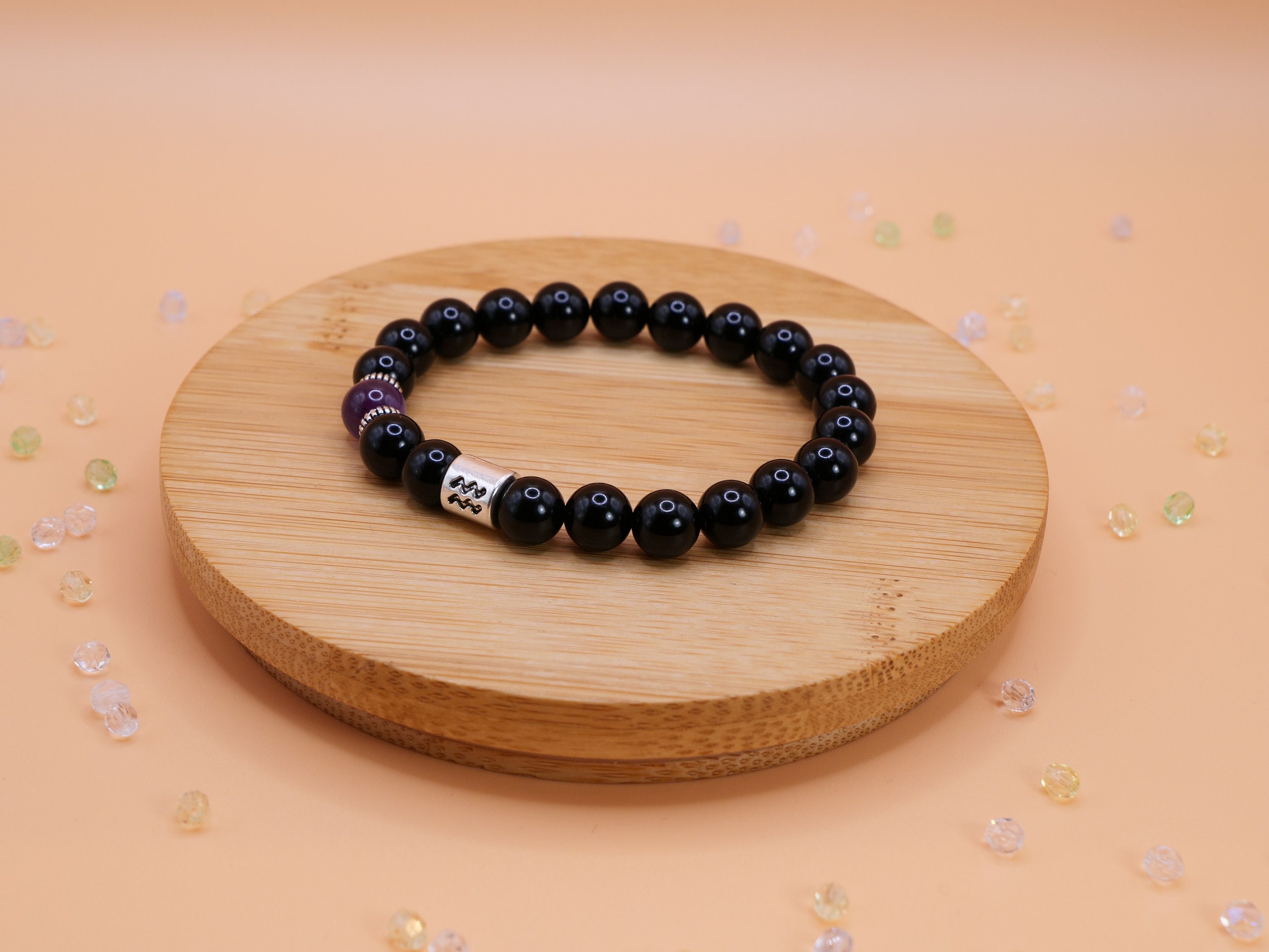 Aquarius Zodiac Onyx Amethyst Healing Natural Gemstone Etsy