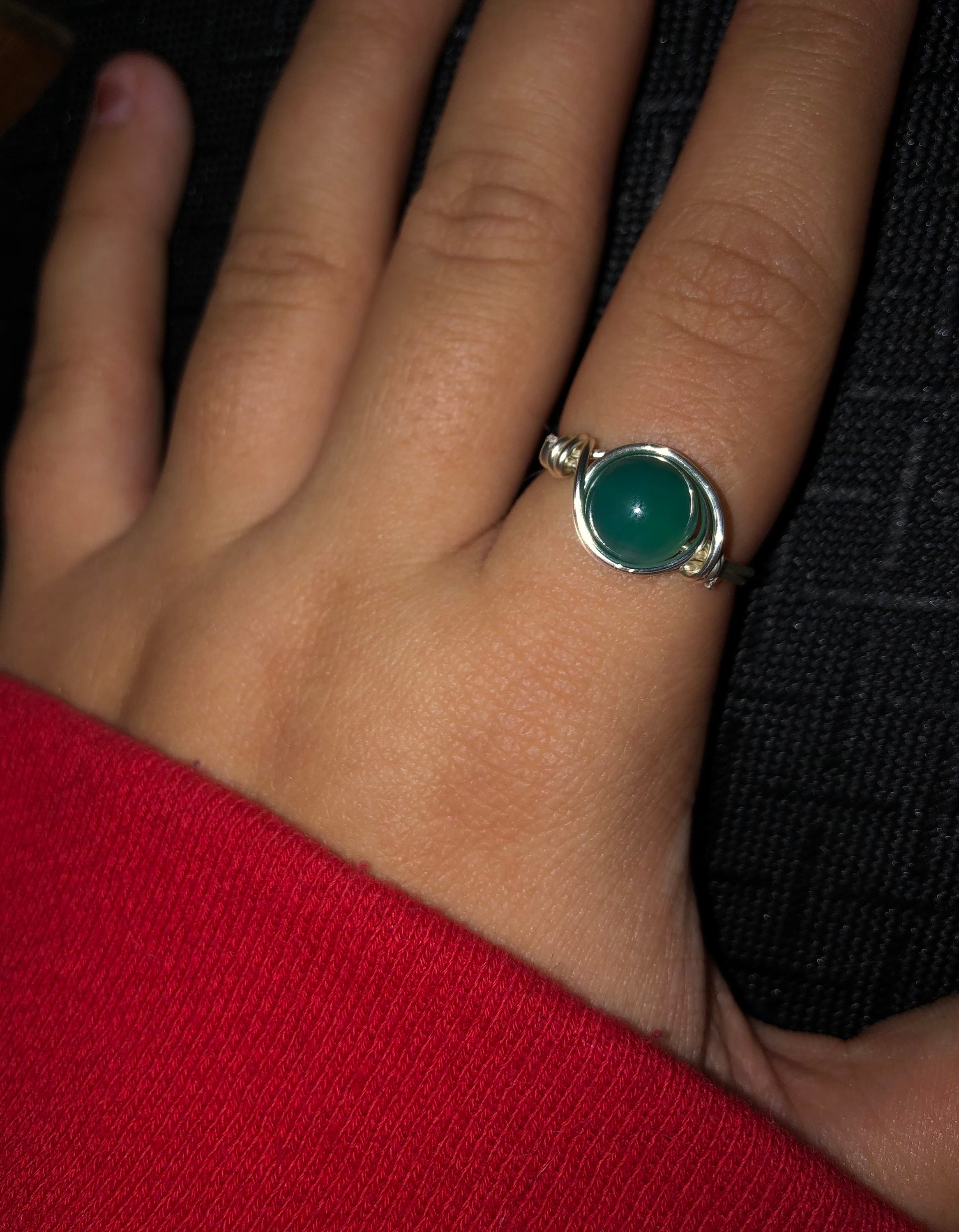 Green stone ring Etsy