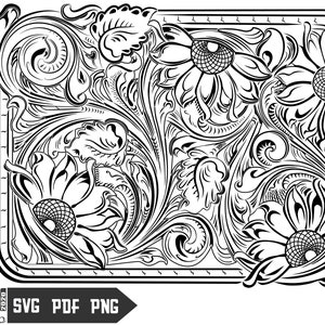 Bewerkt leerpatroon bloemen-SVG