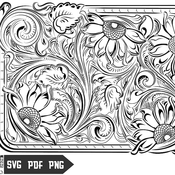 Tooled Leather Pattern Floral SVG