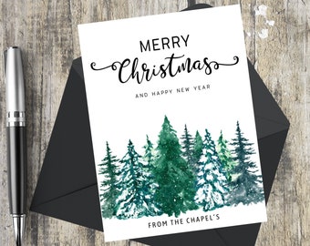 Minimalist,Christmas Cards, Merry Christmas From the Woods, Xmas Card set of, Merry and Bright, Christmas Tree Farm, For Friends, 5x7