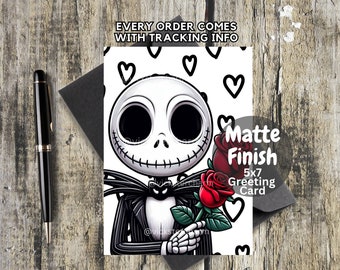 Happy Valentine’s Day Cards, First Anniversary Card, For Him, Valentine skeleton, Jack and Sally, You and Me, Gothic valentine Cards, 5x7