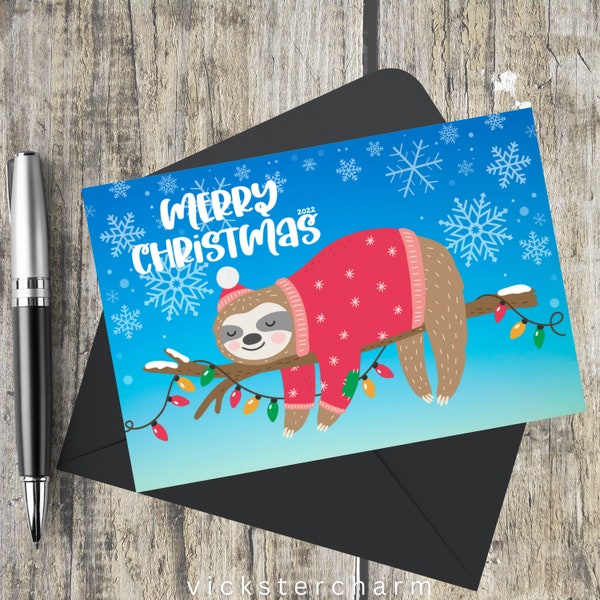 Sloth Christmas Cards, Set of 3, Merry Christmas, Xmas Cards for friends, 5x7, Unusual Christmas, For Friend, Santa Mail, For teachers