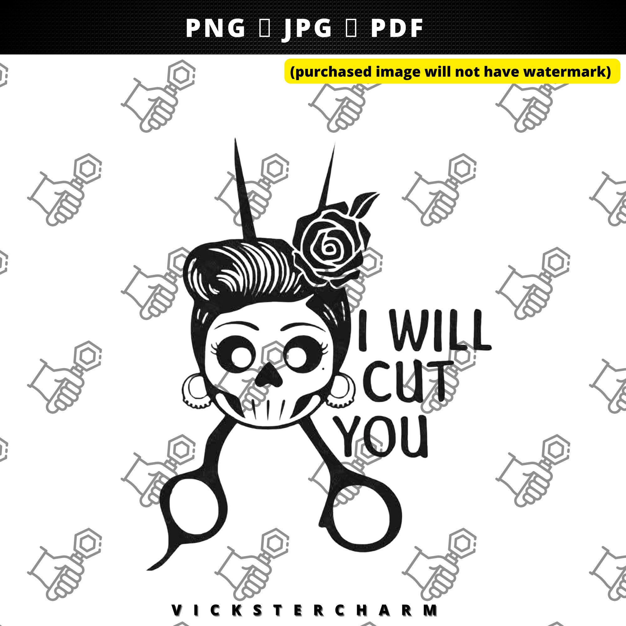 Hairdresser skull scissors I'll cut you Clock for Sale by