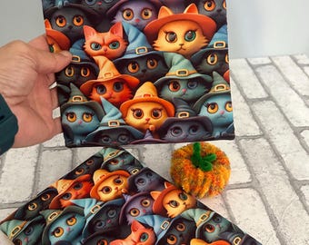 Halloween witch cat, Handmade book sleeve, fabric book protector, kindle accesories, bookworm gift, bookish gift,